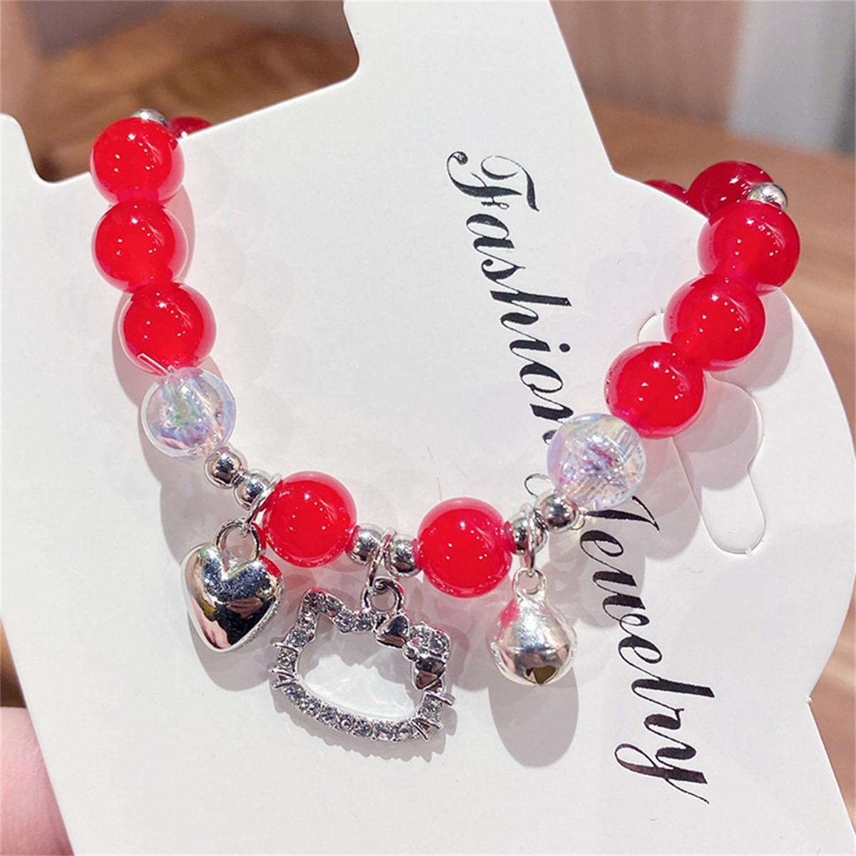 

Браслет из имитированного нефрита с золотыми ветвями и нефритовыми листьями One Size красный