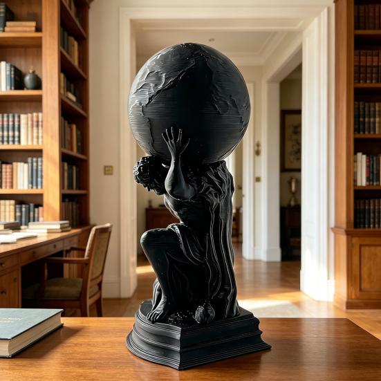 Printed Sculpture 3d Matte Figurine Black 3d Printed Statue With Frosted Texture Symbolizing Responsibility Desktop Ornament For Home Office Decor
