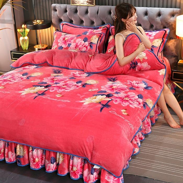 Maternal And Infant Grade Thickened Milk Fleece Four-Piece Set, Double-Sided Coral Fleece Fleece Quilt Cover, Flannel Bed Sheet