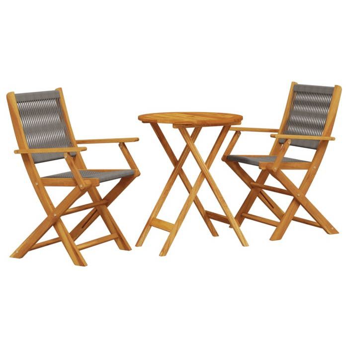 VidaXL 3-piece Bistro Set Grey Polypropylene and Solid Wood, Garden Bistro Set, Balcony Set, 3281794