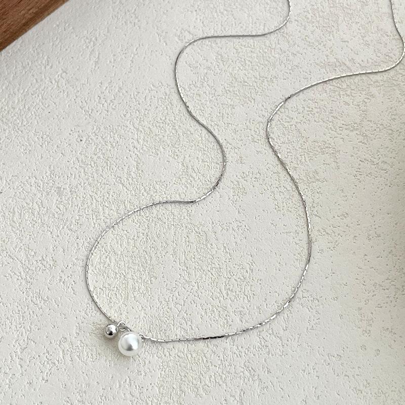 S925 Silver Niche Silver Ball Pearl Necklace Women's 2025 Cold Wind Commuter Necklace Jewelry
