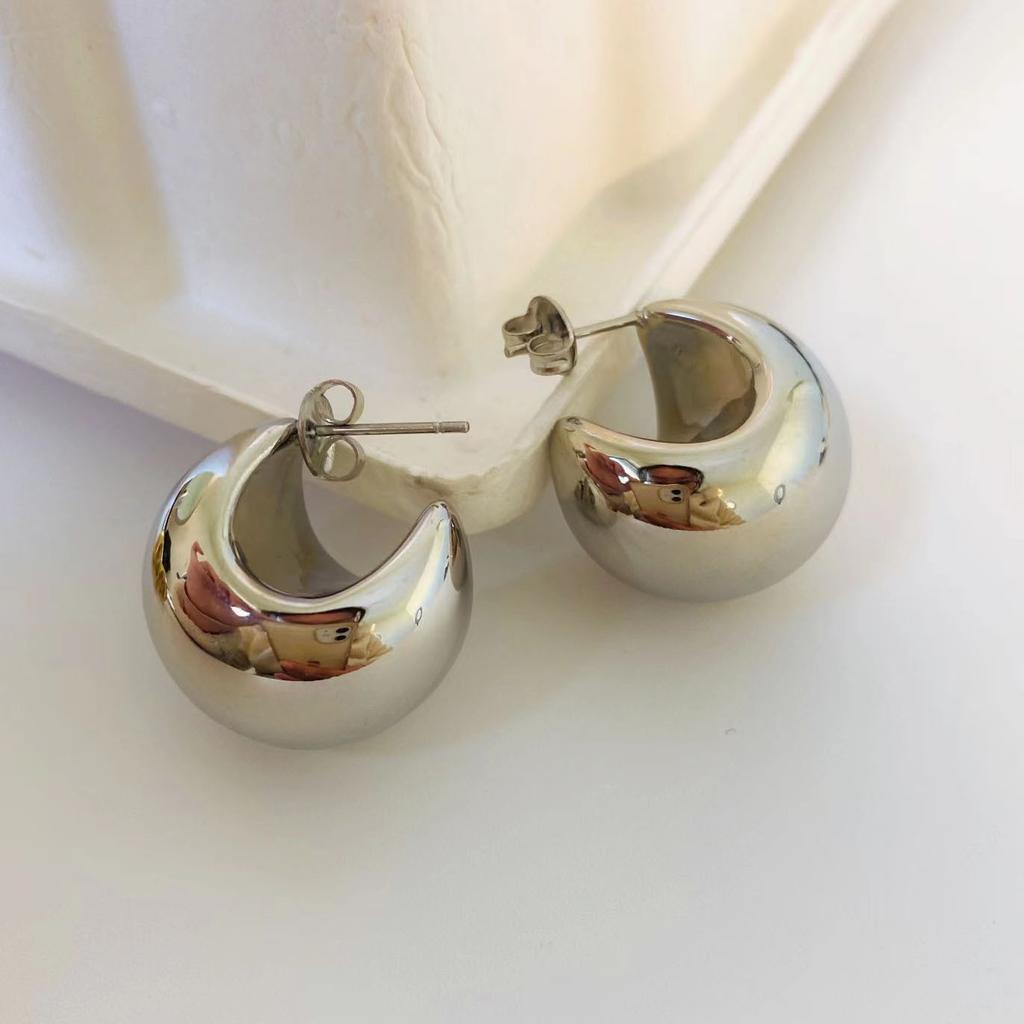 C-shaped Glossy Moon, Versatile, High-end, Exquisite Decoration Earrings