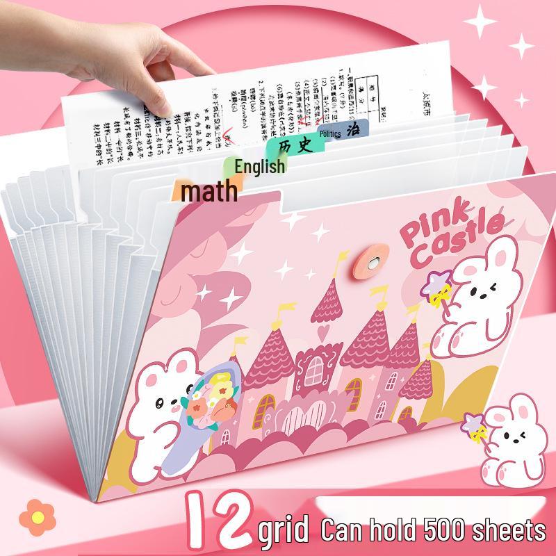 A4 Accordion Folder: Student Test Paper Holder with 12 Pockets, 8 Pockets Cute Transparent Organizer.