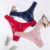 2 Pcs Sexy Lace Thong Low Waist Lace Transparent Panties Women Hollow Out Breathable G String Briefs Bow Underwear Lingerie