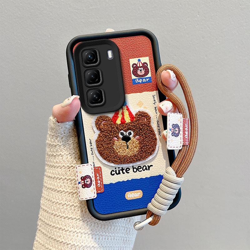 KEYSION Husă Cartoon Drăguță Pluș Broderie pentru Infinix Hot 50 5G cu Șnur Piele PU Rezistentă la Șocuri Husă Telefon pentru Infinix Hot 50 5G