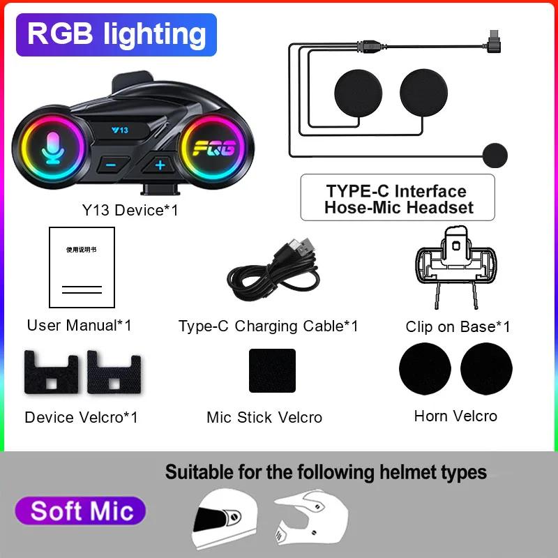 

FM+Bluetooth 6.0 Motorcycle Helmet Headset 1000mah Battery Long Standby RGB Waterproof Handsfree Call Voice Assistant Earphone