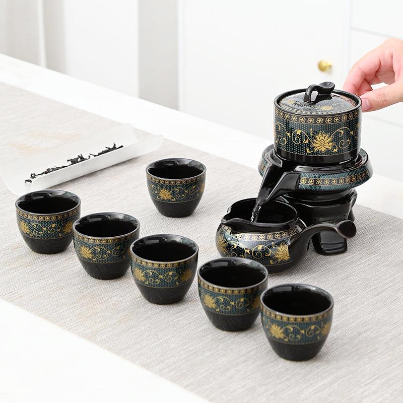 Lazy Foam Tea Set, Ceramic Black Automatic Set, Comes and Goes, Stone Grinding Dark Fragrance Tea Brewer, Vietnamese Gift Box.