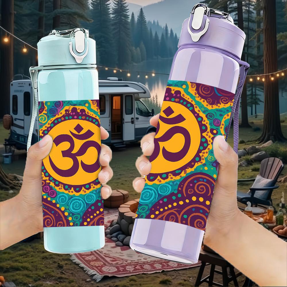 1PC Om Symbol Mandala Pattern 750ml Color Plastic Sports Water Bottle Leakproof Flip Straw Lid For Sports Office Home Use