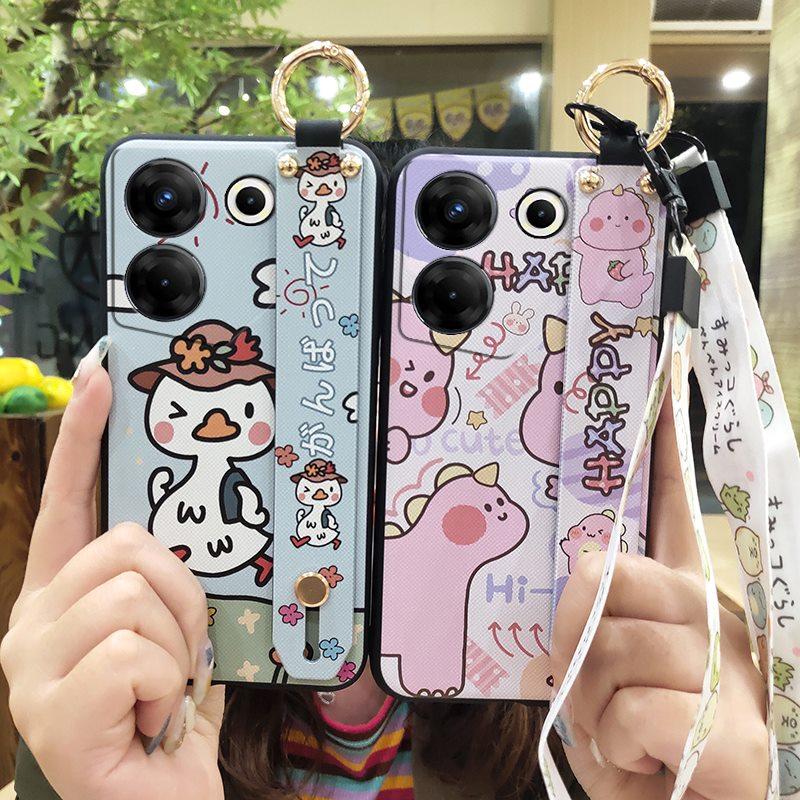 Cute Lanyard Phone Case For Tecno Camon20 Pro 5G/CK8n Silicone Phone Holder Soft case Back Cover Waterproof Wrist Strap