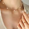 European Flat Chain with Freshwater Pearl, Gold-Plated Titanium Steel, Colorfast Clavicle Necklace