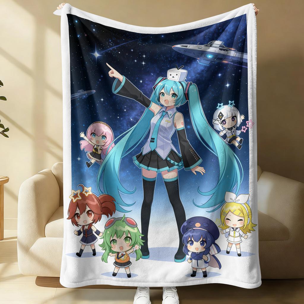 Hatsune Miku Flannel Blanket, Soft Home Throw, Nap Blanket, Sofa Throw, Anime Outdoor Travel Camping Blanket, Fans, Teens Gift