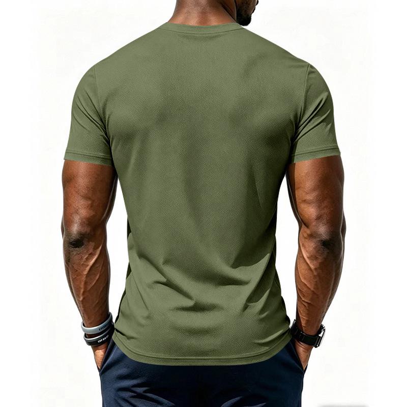 Men's Quick-dry Henley Collar Eyelet Fabric Short Sleeve T-shirt
