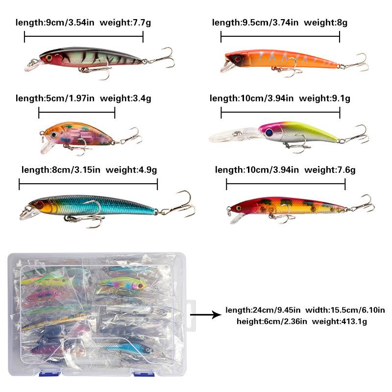 43-Piece Stainless Steel Printed Minnow Lure Set Comprehensive Bait Artificial Hard Bait Multi-Bait Fishing Lures Fish Fishing (as the picture,43-bait set&Standard)