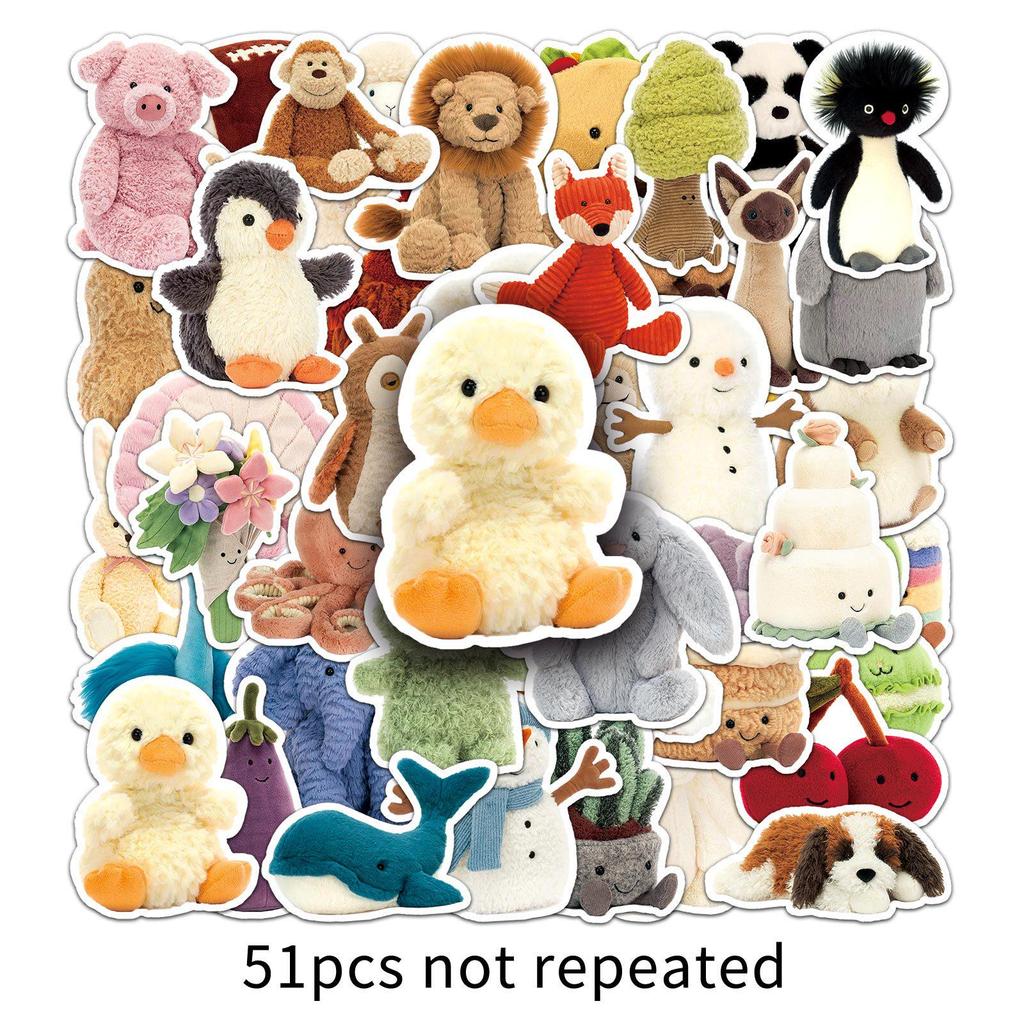 51 Cute Jelly Cat Bonnie Bunny Cartoon Stickers - Waterproof Plush Animal Decorations