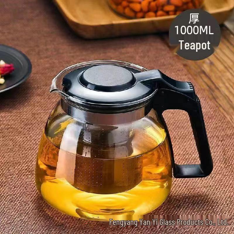 Large Capacity Glass Teapot with Infuser and Heat-Resistant Teaware Set Upgrade 1000ml teapot only чёрный