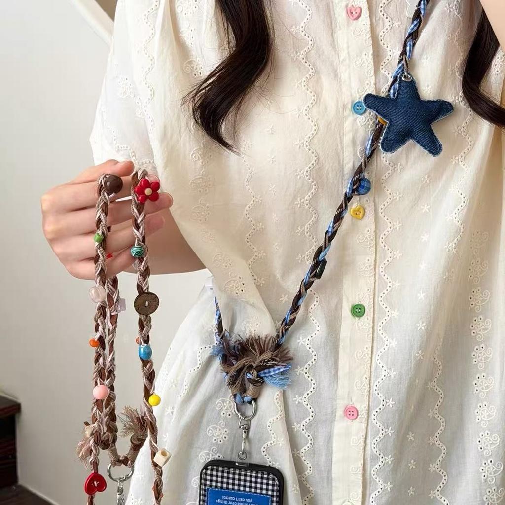 Handmade Woven Star Bead Phone Strap Necklace for Women, Multifunctional Portable Storage, Can Be Worn Crossbody, Long Phone Chain