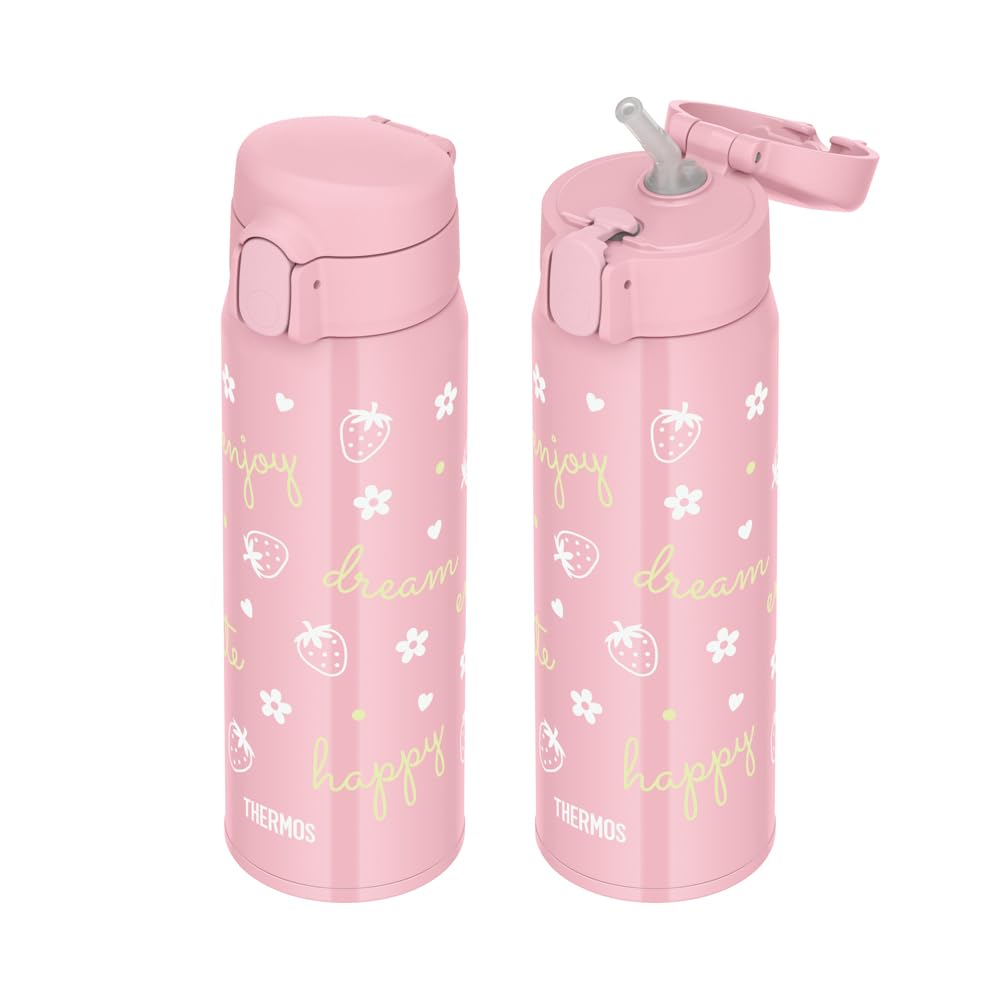 Termo de agua con pajita, taza y deportivo, con aislamiento al vacío, triple capacidad, 0,56 l/0,56 l, rosa claro, 3 modos de uso, solo para almacenamiento en frío, FJW-550TR LP