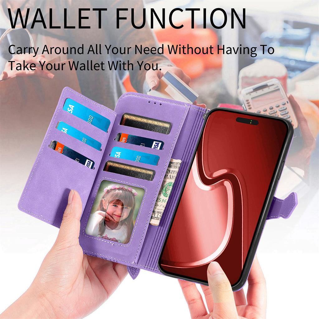 Embossing Flower Card Slots Flip Wallet Zipper Leather Case For iPhone 15 14 Plus 13 12 11 Pro Max for Samsung S24 S23 S22 S21 S20 Ultra Plus A15 A25