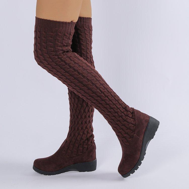 Fashion Stretch Boots Women's Autumn New Round Toe Knit Breathable Sleeve Non-Slip Wear-Resistant Wedge Flat Tall Socks Boots