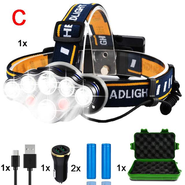 Zk20 2*led+4*XPE+2*COB Headlamp 8000LM 8 Lighting Modes Headlight by 18650 Battery LED Flashlight Hunting USB Rechargeable