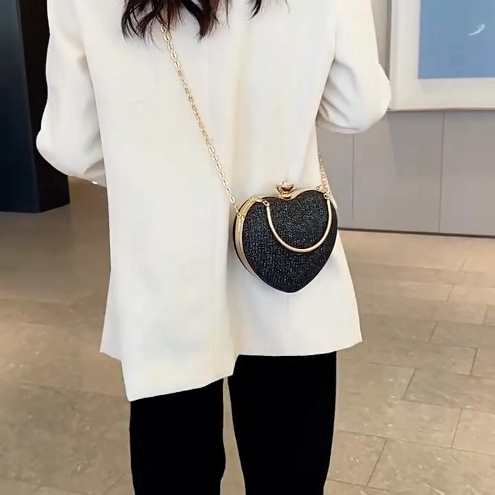 Yogodlns Evening Clutch Bag Women Bag Shiny Handbag Heart Shape Clutches Bag Fashion Chain Shoulder Crossbody Bag Luxury Lady Purse