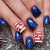 Square False Nail French Tip Press on Nail Full Cover Fake Nail Independence Day Glues on Nail Patriotic False Nail