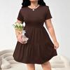 European & American Women's Solid Color Ruffle Hem Short Sleeve T-shirt Dress, Casual Fashion (2026)
