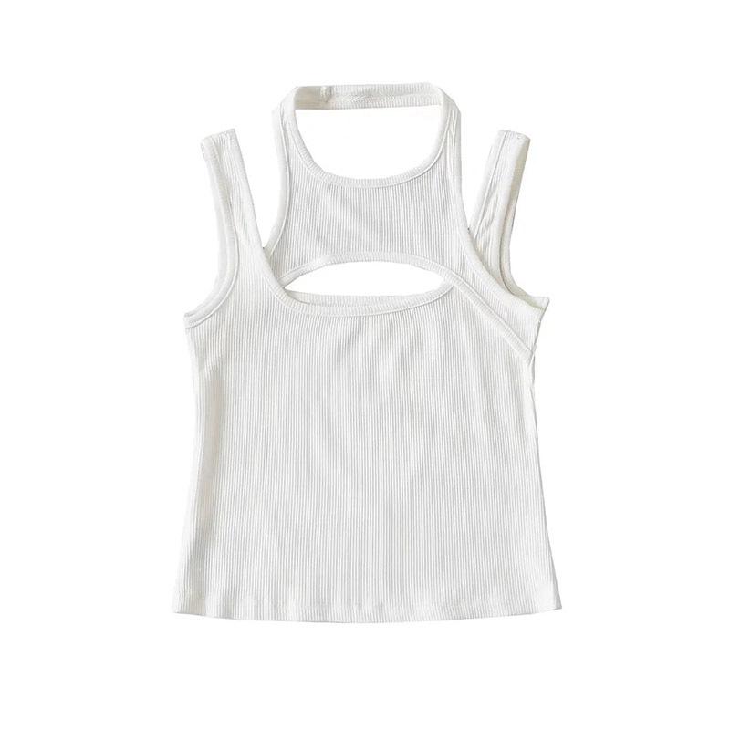 Women's Off-Shoulder Two-Piece Ribbed Camisole Top - Summer 2024 Slimming Bodycon Innerwear with Stylish Back Design