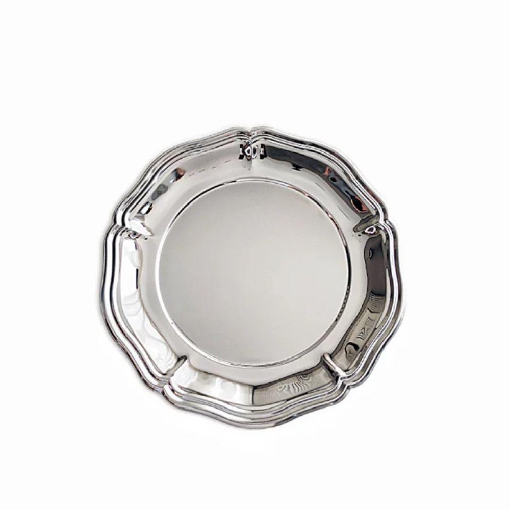 Modern Style Mirror Finish Stainless Steel Serving Tray Silver Brushed Back Decorative Tray Round Snack Dish Coffee Table