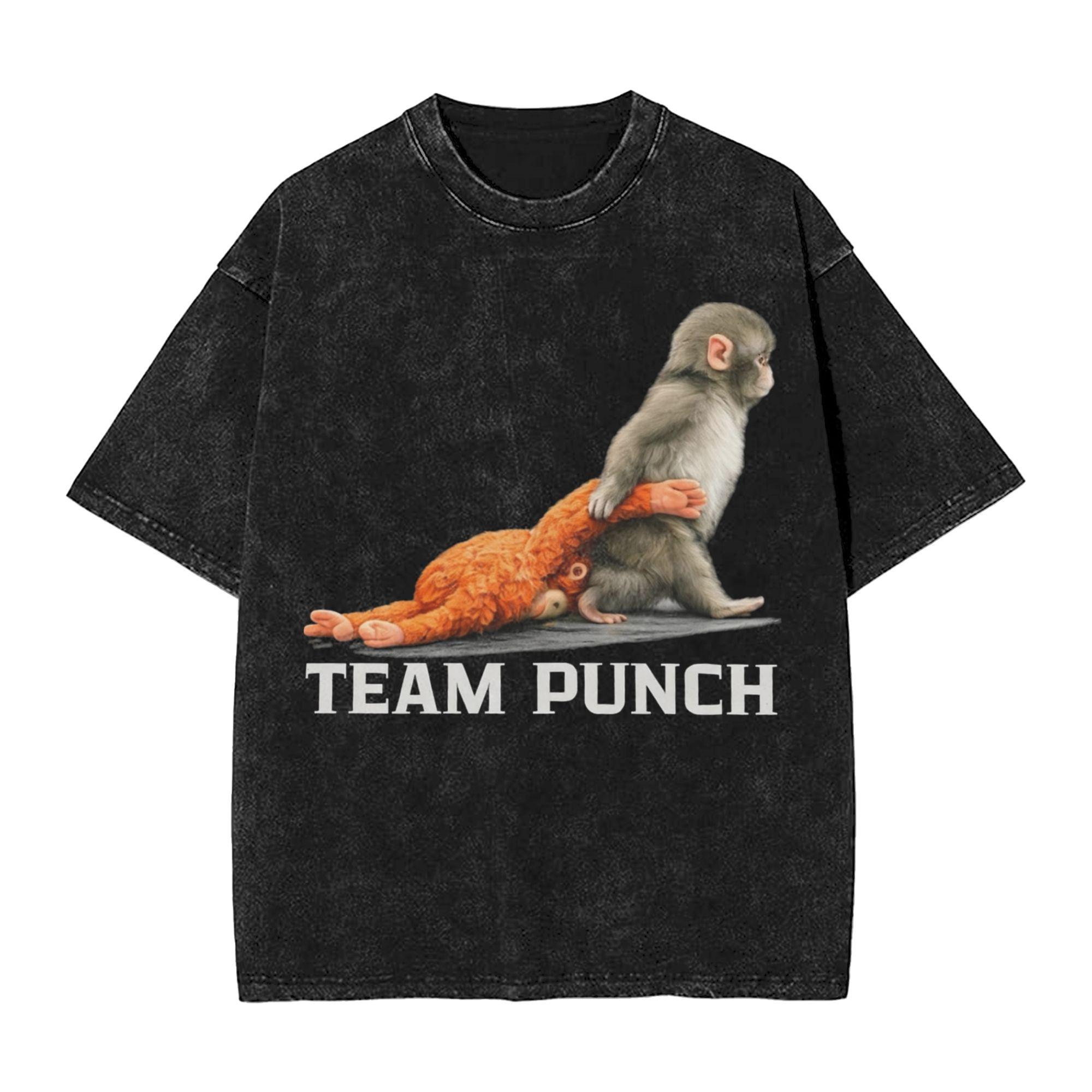 

Team Punch Punch the monkey Baby Monkey Holding Plush Toy T Shirt Washed Short Sleeve TShirt Cool Men Women Streetwear 2XL
