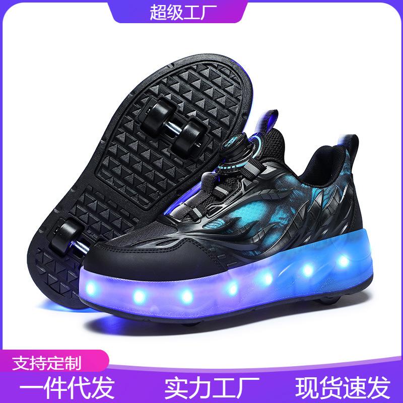 Runaway shoes boys four-wheel pulley shoes USB charging luminous shoes skates invisible variant burst shoes women