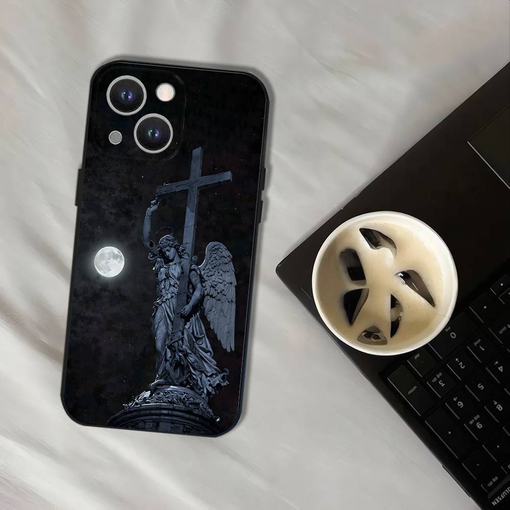 Archangel Michael Cross Phone Case For iPhone 16,15,14,13,12,11,Pro,XS,Max,XR,Plus,E,SE4,Mini Black Soft Cover