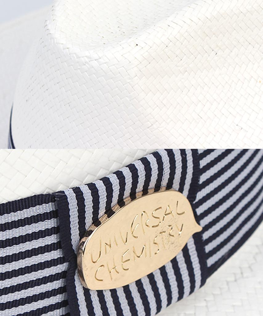Yunibeosyeolkemiseuteuli Stripe Line White Long Fedora Panama Hat
