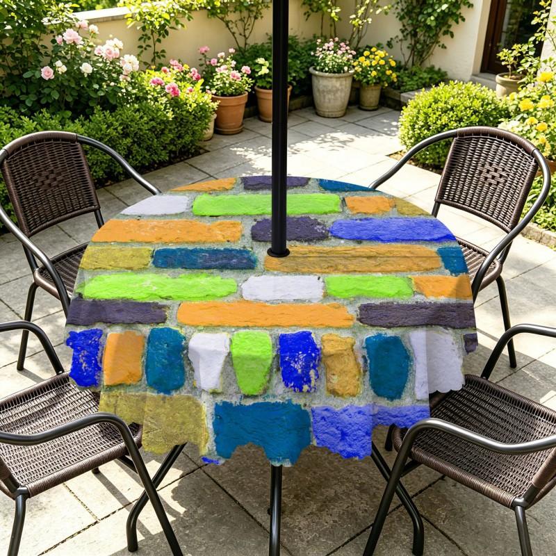 Outdoor Round Tablecloth With Umbrella Hole Waterproof Oil-Resistant Patio Dining Cover Deck Garden Terrace