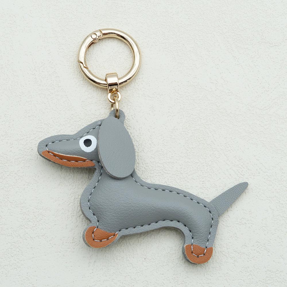 In-Stock Dachshund Cartoon Pendant Leather Dog Bag Charm Phone Case Accessory Creative Car Charm
