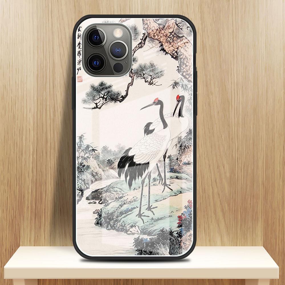 

Чехол Tiger Crane ART Glass для Apple iPhone 14 13 Pro 11 12 7 8 Plus SE 2022 XR X XS Max 6 6S, закаленный чехол для телефона iPhone 6 6S