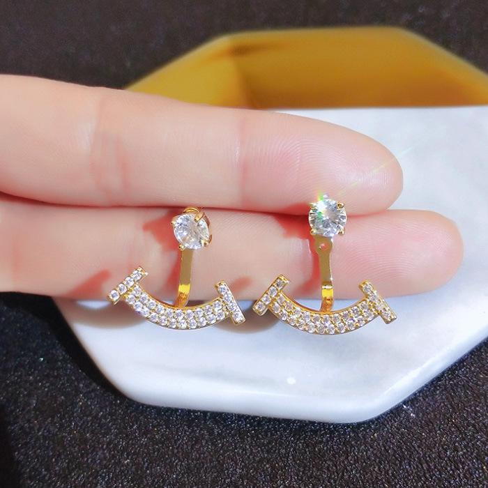 Niche Design Smiley Face Earrings Personalized Tide Diamond Earrings Simple Temperament Integrated Earrings
