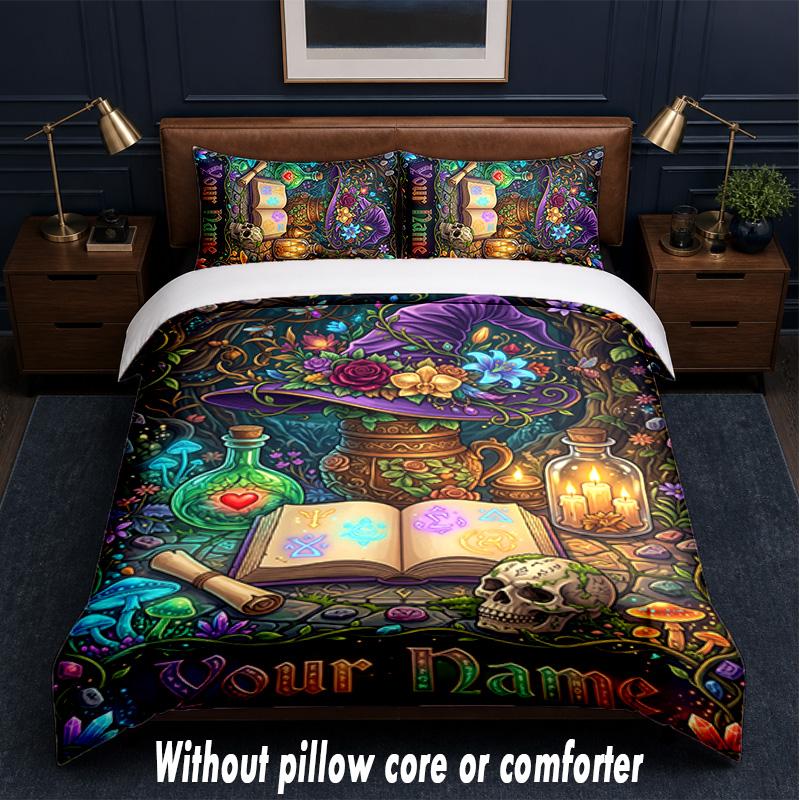 Fantasy Magic Theme Custom Text Or Name 3Pcs Bedding Set,1 Flat Sheet & 2 Pillowcases Personalized Home Bedding