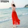 WTEMPO Γυναικείο Σιφόν Φόρεμα Σέξι Αμάνικο Χαμηλού Ντεκολτέ Φόρεμα Χάλτερ Φαρδύ στη Μέση Λεπτό Φόρεμα Τιράντες Ανοιχτό Πάρτι Μποέμ Φόρεμα