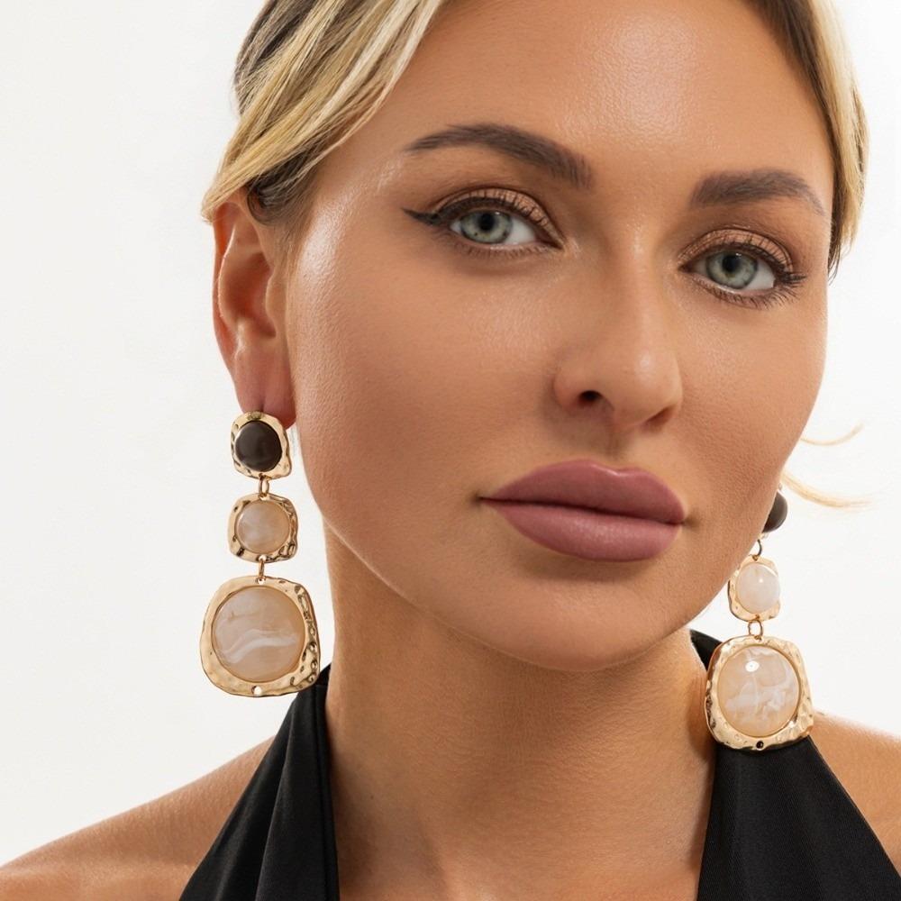 Gold Tone Resin Drop Earrings Three Layer Long Tassel Earrings Holiday Gifts