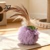 Interactive Cat Toys for Indoor Cats Furry Ball Toy with Feather, Pom Balls, Safe Plush Adult Soft Kitten Chasing Exercise Entertainment Stress Relief