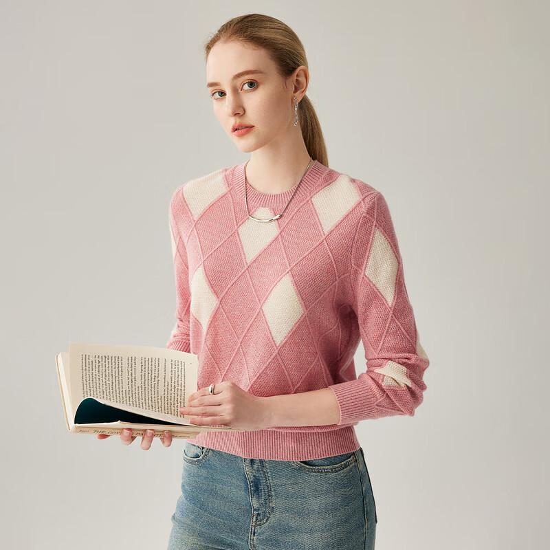 Zhaojun Women's Round Neck Diamond Knit Cashmere Sweater