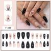 Halloween Spider Web Nail Tips Long Teardrop Shape Black Gothic Press-On Nails Women