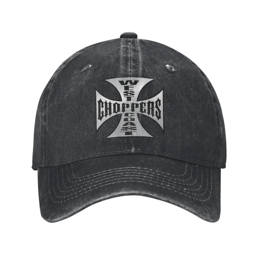Personalized West Coast Iron Cross Choppers Washed Denim Cap Casual Baseball Caps Adjustable Hat Summer Unisex Baseball Hats