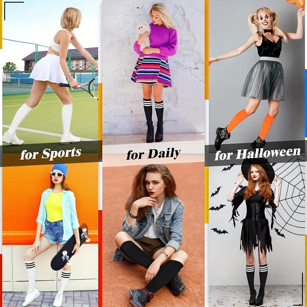 1 Paar Kniehohe Röhrensocken für Damen, Geeignet für Ganzjahreswärme - Unifarben & Gestreifte Sportsocken, Beinwärmer für Sport & Freizeit