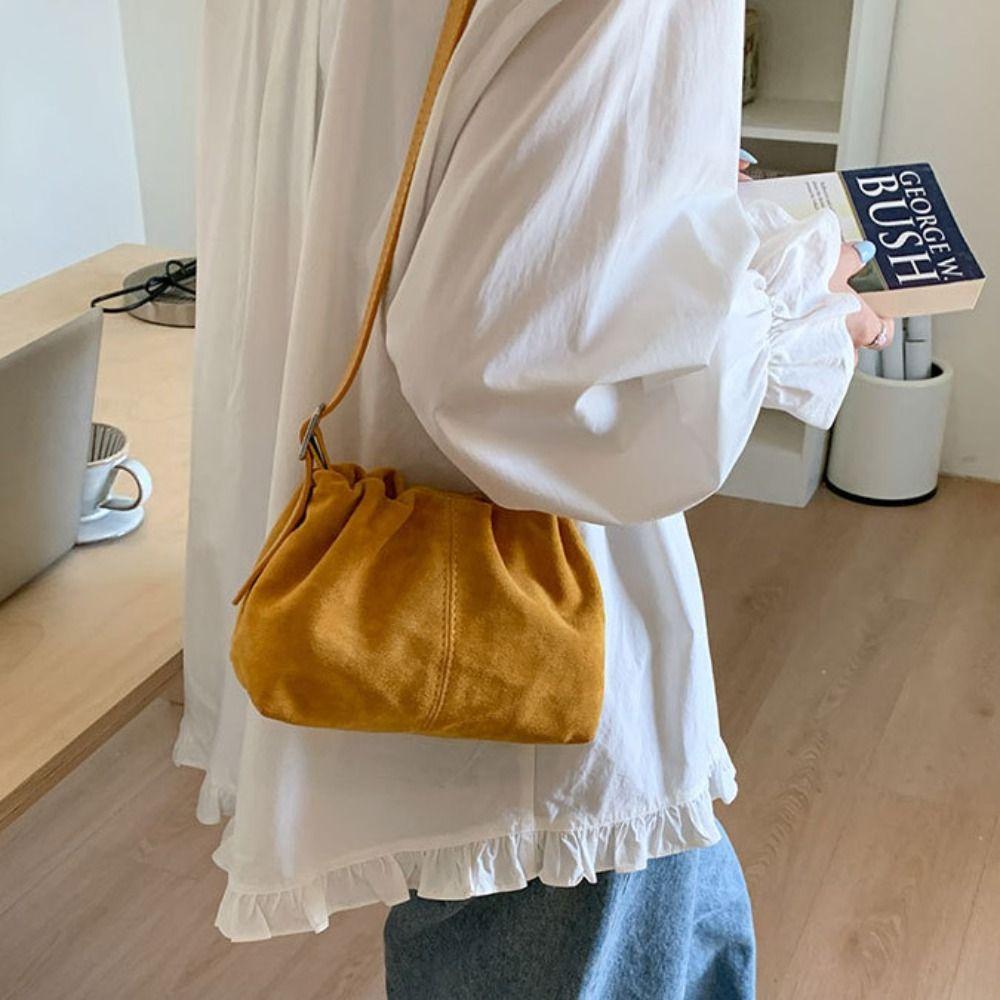 Handbag Slouchy Hobo Bags Large Capacity Solid Color Tote Bag Suede Pleated Cloud Bag  Travel