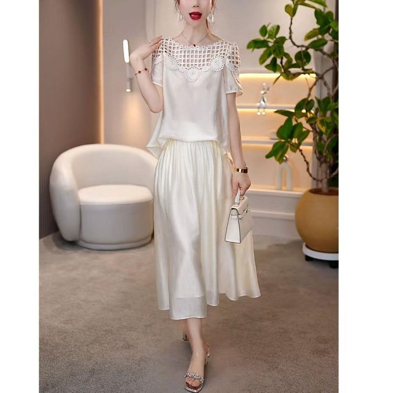 Summer Two Piece Set Lace Hollow Out Top and Skirt Fashionable Outfit Unique Design