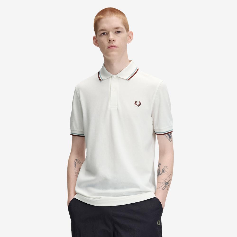 FRED PERRY [M3600] Twin Tip Fred Perry Shirt - Snow White/Silver Blue/Brandy Afpm2G33600-67C