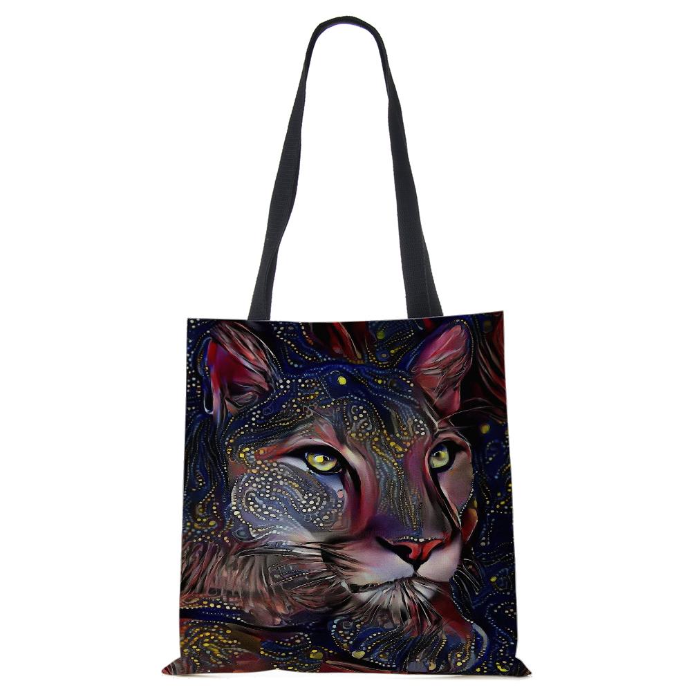 Spaudinys ant drobės nešiojamas ant peties krepšio leopardo pelėda, daugkartinio naudojimo laisvalaikio pirkėjo rankinė 2022 m. Moterų kelionių mokyklos sulankstomi paplūdimio krepšiai