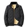 Men Jacket Lapel Long Sleeve Embossed Lines Zipper Pockets Elastic Hem Plush Lining Coat Solid Color Thickened Outwear